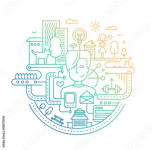 Line design city lifestyle composition - color gradient