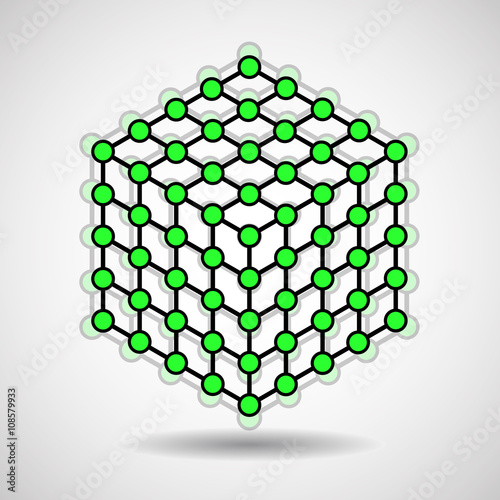 Cube of lines and dots, molecular lattice, geometric shape, network connection