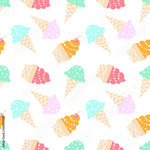 Ice cream pattern, strawberry and cherry fruity frozen summer concept seamless print design
