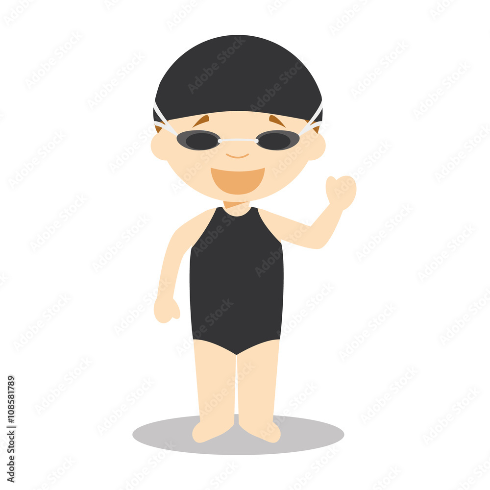 Sports cartoon vector illustrations: Swimming (female)