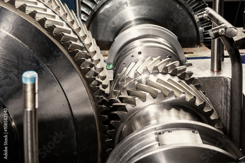 Metal gears. Gear wheels of the engine.