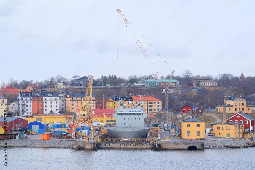Stockholm, Sweden - March, 19, 2016: The image of shipyard in Stockholm, Sweden