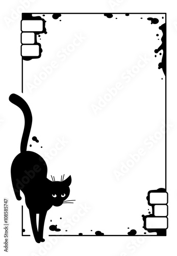Vector frame with silhouette of a black stray cat.