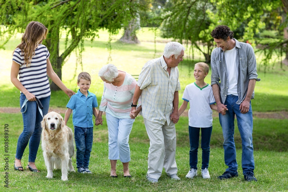 Fototapeta premium Family with dog in the park