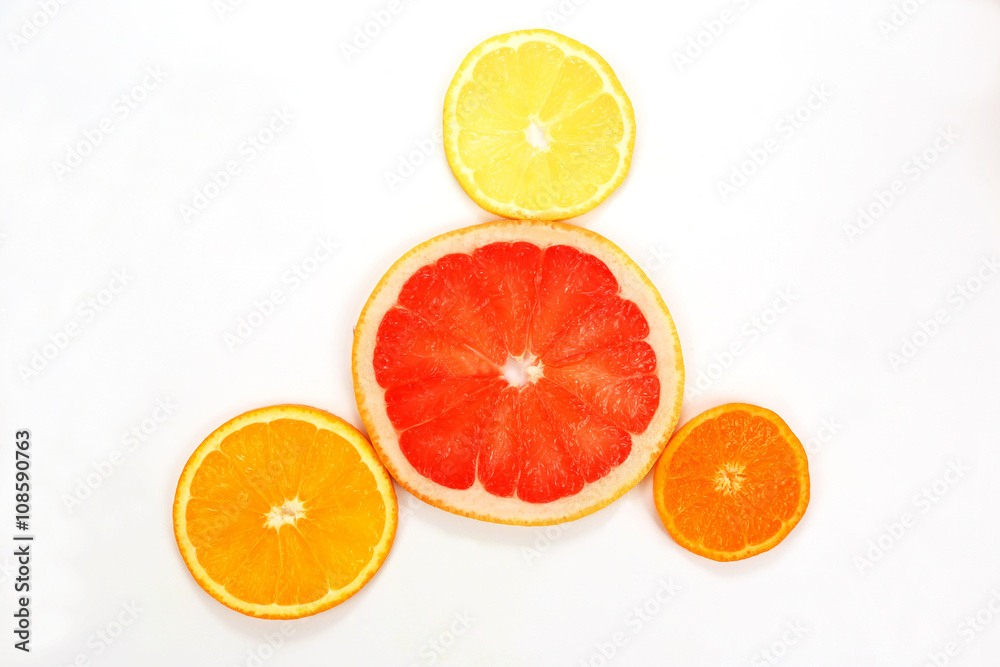 cut across different fruit on white background cut across different fruit on white background