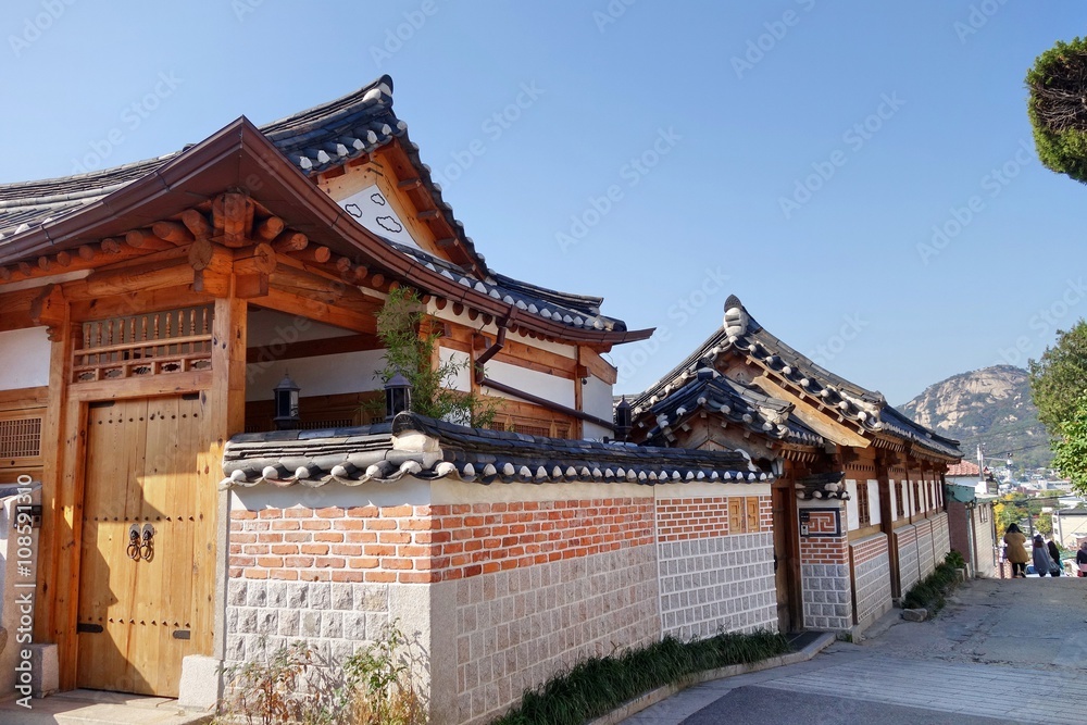 Bukchon Hanok Village in Seoul, South Korea.