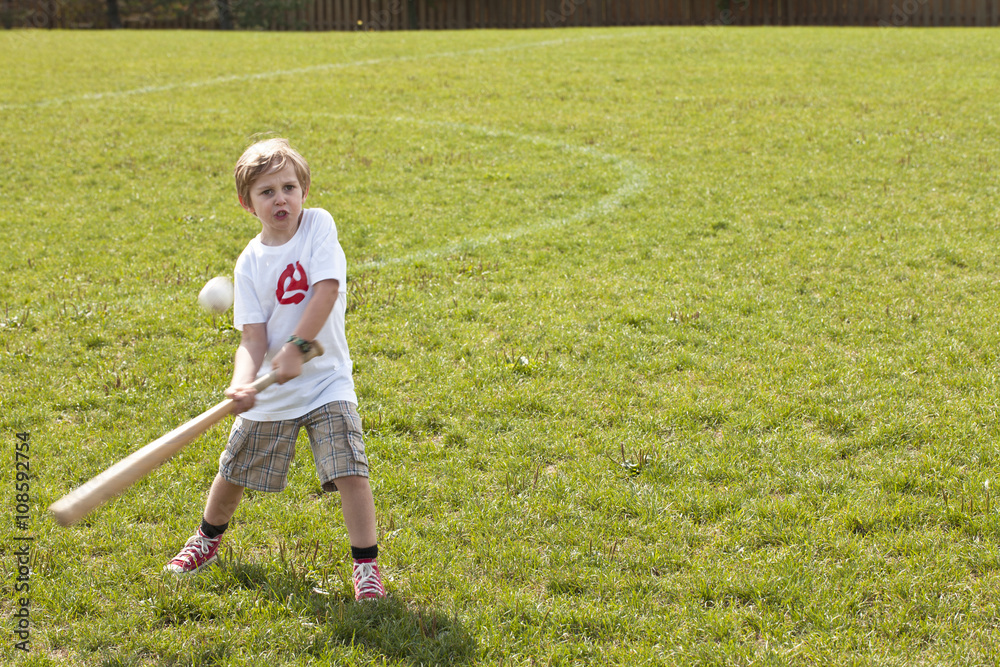 Fototapeta premium boy in the park playing baseball.