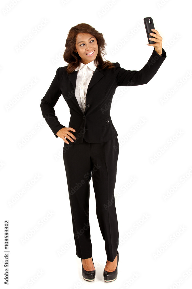 Business woman with cellphome taking a selfie Business woman with cellphome taking a selfie