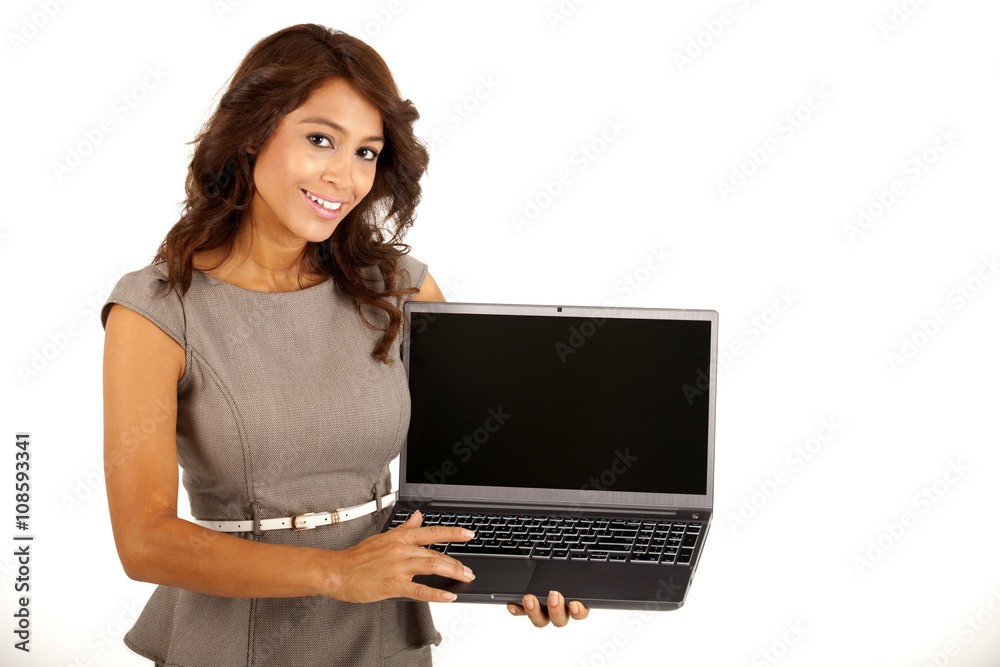 Business woman  holding a laptop computer