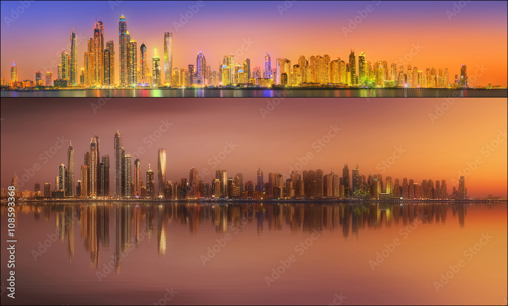 Beautiful cityscape set and collage of Dubai