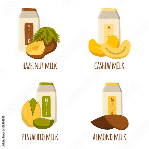 Vector cartoon nuts milk