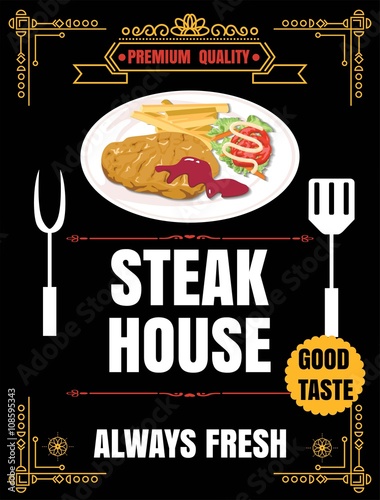 Vintage Poster.steak menu. Set on the chalkboard.Design in retro