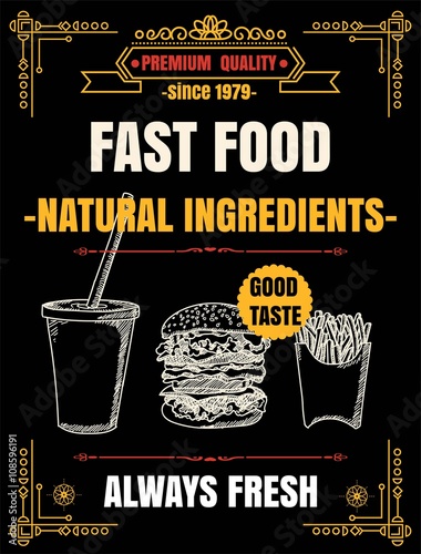Vintage Poster.fast foodmenu. Set on the chalkboard.Design in re
