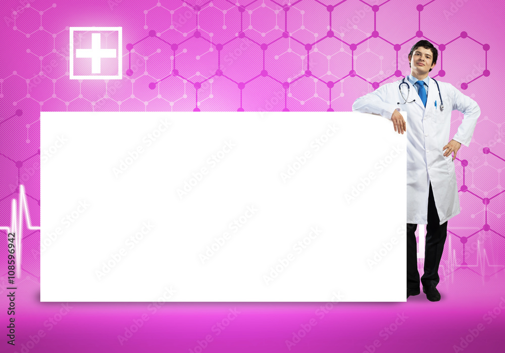 Doctor with banner Doctor with banner