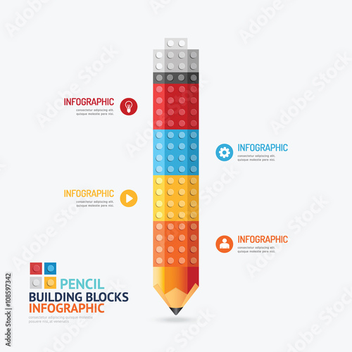 Infographic Template with pencil shape building blocks banner .