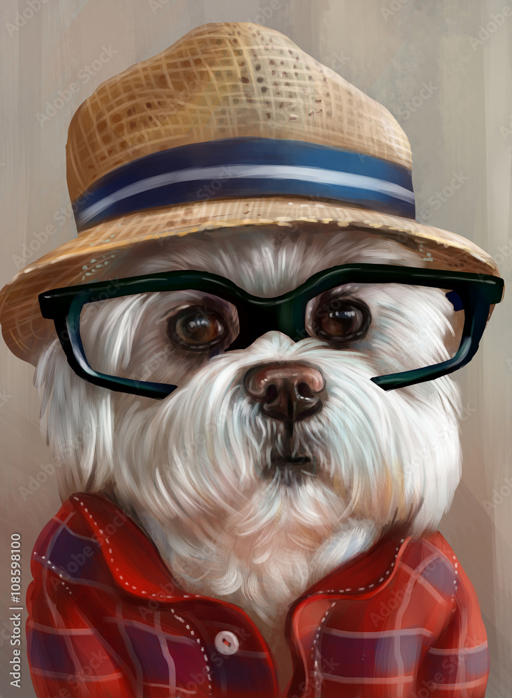 Собака в шляпе и рубашке Stock Illustration | Adobe Stock