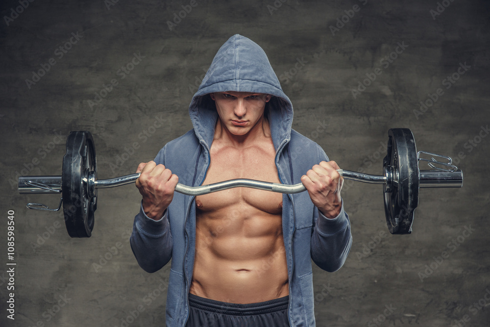Abdominal man in a blue hoodie. Abdominal man in a blue hoodie.
