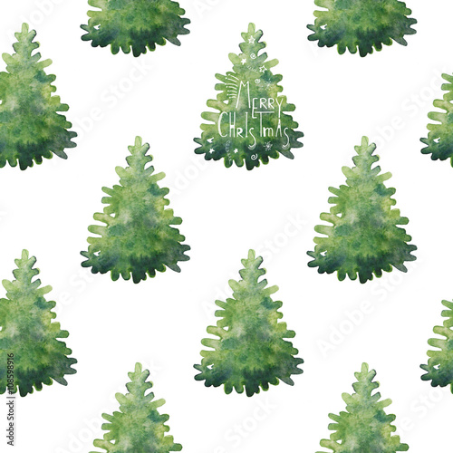 Watercolor christmas tree. Seamless pattern