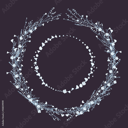 vector floral wreath with hand drawn branch of flax