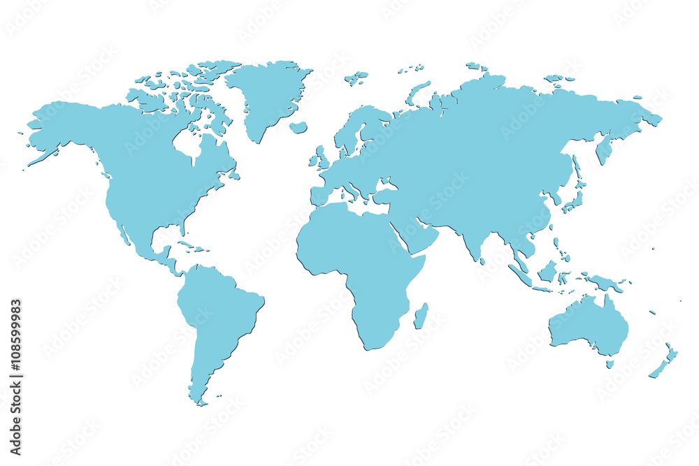 Vector blue blank world map.