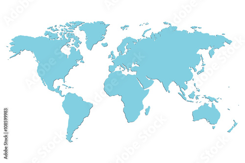 Vector blue blank world map.