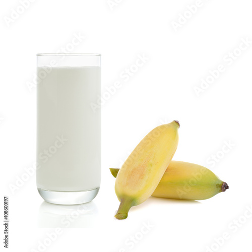 glass of milk and banana on white background