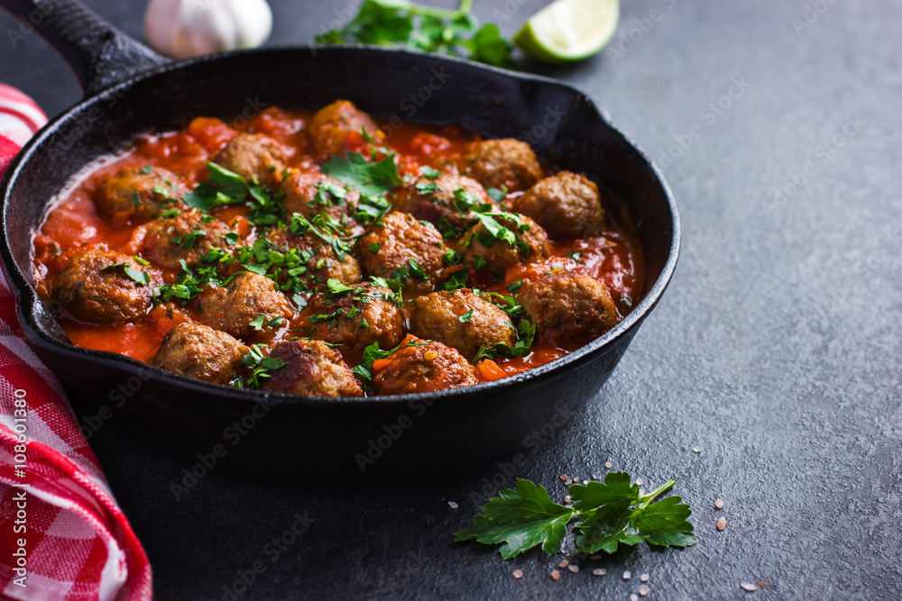 beef meatballs with tomato sauce in pan beef meatballs with tomato sauce in pan
