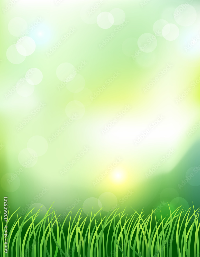 Spring background with rising sun. Vector illustration.