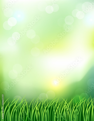 Spring background with rising sun. Vector illustration.