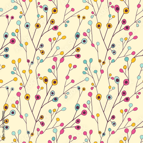 Vector Floral seamless pattern. Leaves, berries, branches.