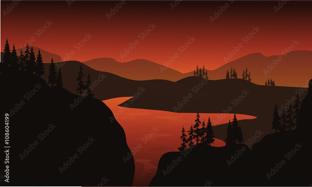 Silhouette of lake with brown backgrounds