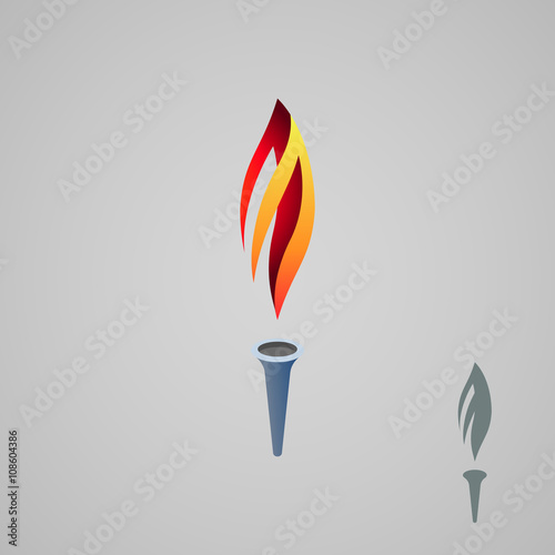 Torch icon. Burning torch in gray background.