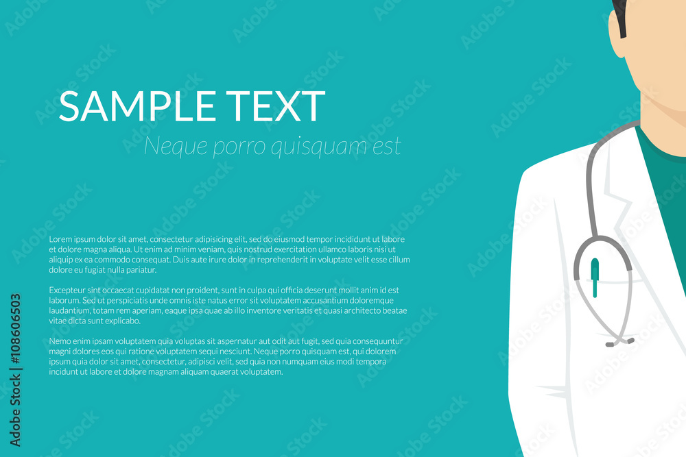 Medical background with flat doctor wearing uniform with stethoscope and copy space for health care information. flat illustration for healthcare and medical banners and advertisimets Stock Vector | Adobe Stock Medical background with flat doctor wearing uniform with stethoscope and copy space for health care information. flat illustration for healthcare and medical banners and advertisimets Stock Vector | Adobe Stock