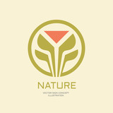Nature vector logo concept illustration for corporate identity. Green leaves in circle. Sprout logo sign. Abstract flower logo sign. Development logo sign. Vector logo template. Design element.