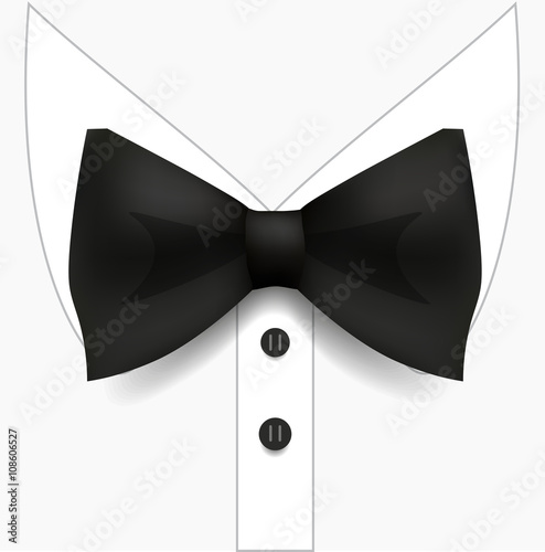 Black Bow Tie and White Shirt. Man Fashion Style.  realistic Vector Illustration.