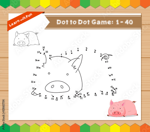 Cartoon Pig. Dot to dot educational game for kids