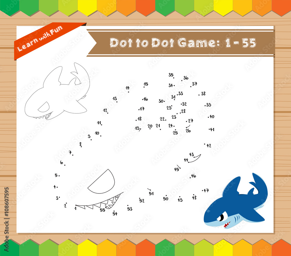 Cartoon Shark. Dot to dot educational game for kids Cartoon Shark. Dot to dot educational game for kids