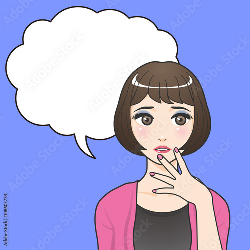 asian woman character with balloon, various pose and expression, cartoon illustration like japanese animation, vector
