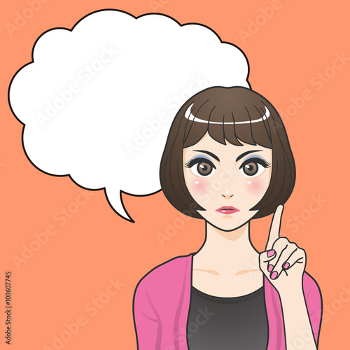 asian woman character with balloon, various pose and expression, cartoon illustration like japanese animation, vector
