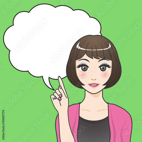asian woman character with balloon, various pose and expression, cartoon illustration like japanese animation, vector