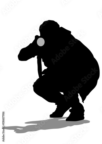 Man with a camera on white background