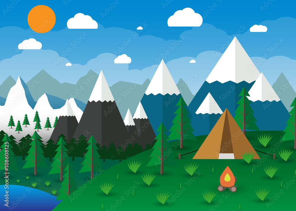Summer Campsite with a campfire Summer Campsite with a campfire