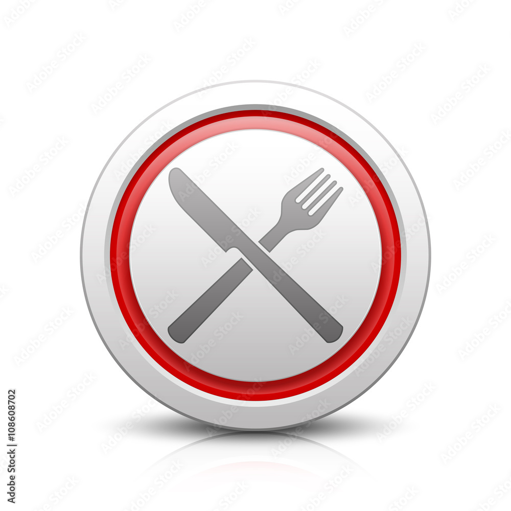 Knife & Fork – Light gray button with reflection & red Knife & Fork – Light gray button with reflection & red