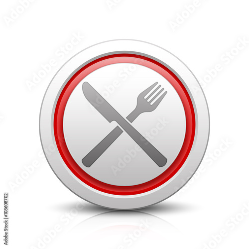 Knife & Fork – Light gray button with reflection & red