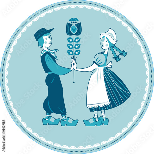 Dutch Delft blue tile with a couple.