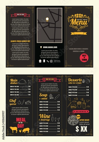 Vintage Restaurant menu design pamphlet vector template chalkboa