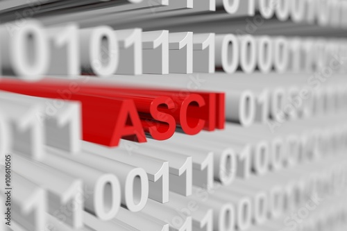 ASCII as binary code with blurred background 3D illustration