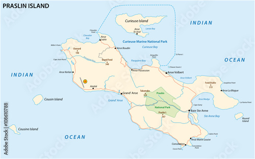 detailed road map of the Seychelles island praslin