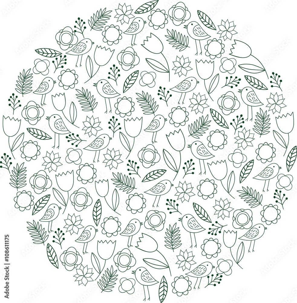 Summer background. Pattern with birds and flowers. Summer background. Pattern with birds and flowers.