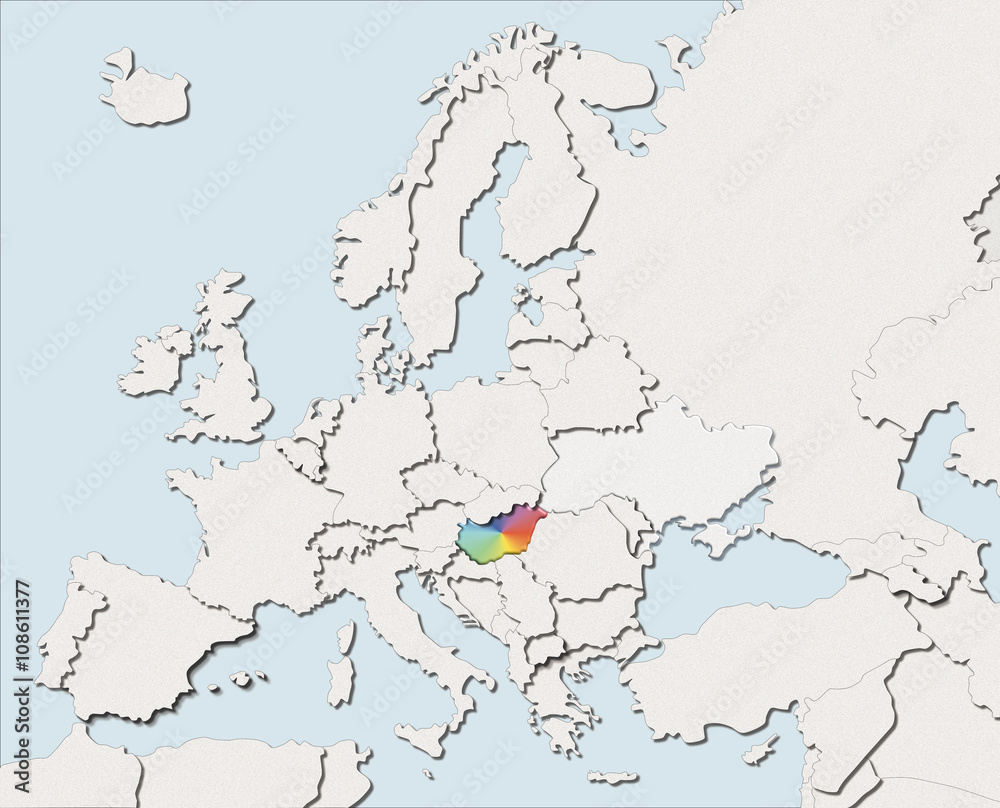 Mappa EU bianca e colore Hungary Mappa EU bianca e colore Hungary